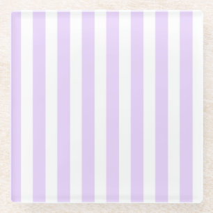 Lilac purple and white candy stripes glass coaster