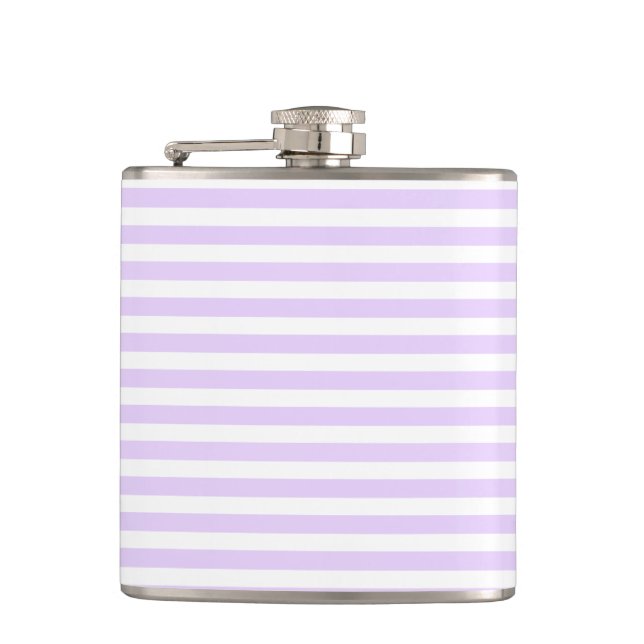 Lilac purple and white candy stripes hip flask (Front)