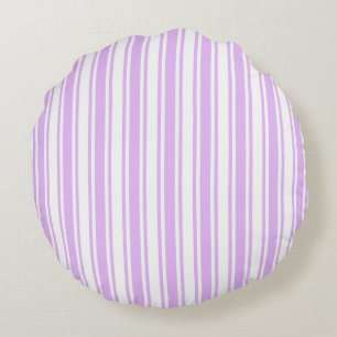 Lilac purple and white candy stripes round pillow