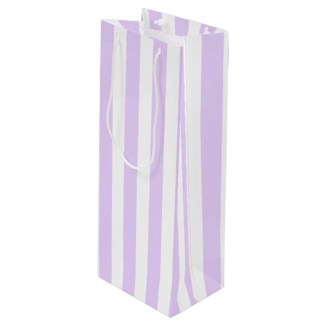 Lilac purple and white candy stripes wine gift bag (Front Angled)