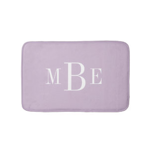 Lilac Purple and White Classic 3 Letter Monogram Bath Mat
