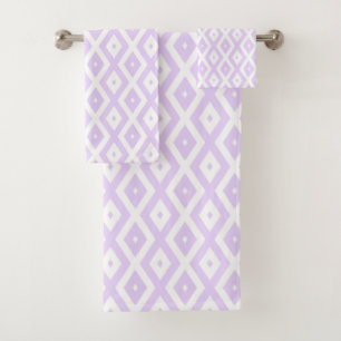 Lilac purple and white diamond pattern bath towel set