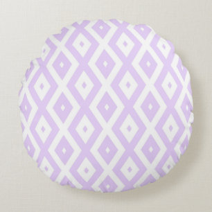 Lilac purple and white diamond pattern round pillow