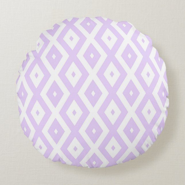 Lilac purple and white diamond pattern round pillow (Front)