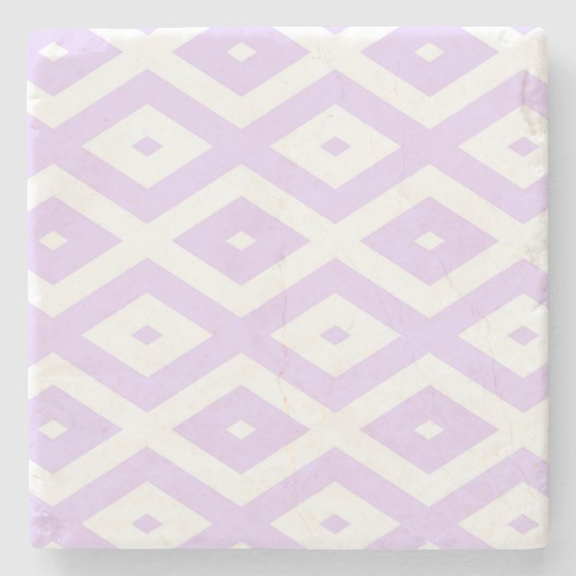 Lilac purple and white diamond pattern stone coaster (Front)