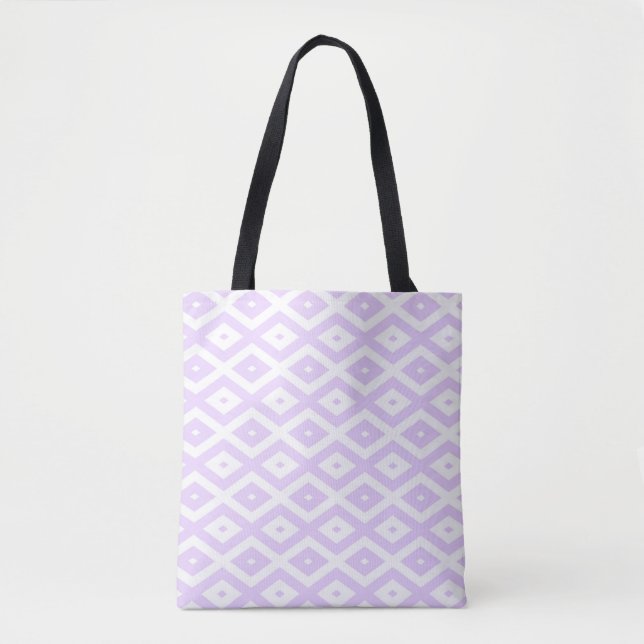 Lilac purple and white diamond pattern tote bag (Front)