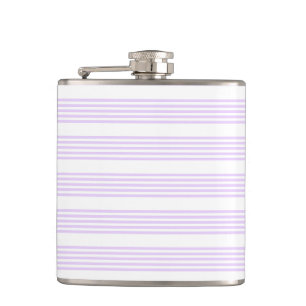 Lilac purple and white five stripes pattern hip flask