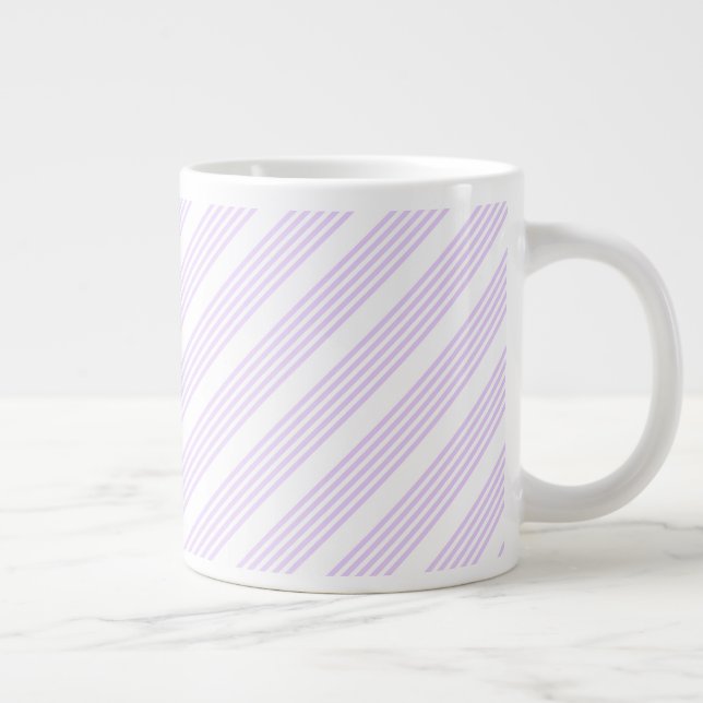 Lilac purple and white five stripes pattern large coffee mug (Right)
