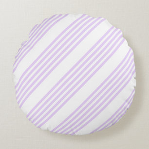 Lilac purple and white five stripes pattern round pillow