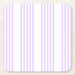 Lilac purple and white five stripes pattern square paper coaster