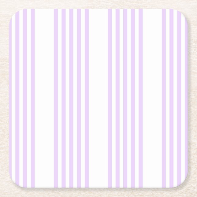 Lilac purple and white five stripes pattern square paper coaster (Front)