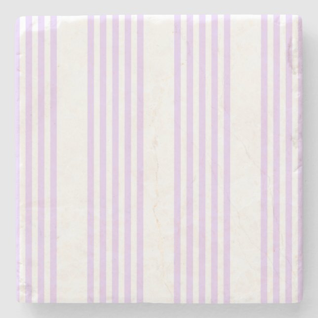 Lilac purple and white five stripes pattern stone coaster (Front)