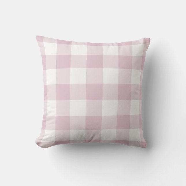 Lilac Purple and White Gingham Pattern Chequered Outdoor Pillow (Front)