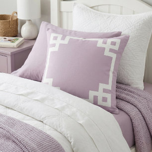 Lilac Purple and White Greek Key   Editable Colour Outdoor Pillow