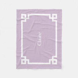 Lilac Purple and White Greek Key Monogram Fleece Blanket