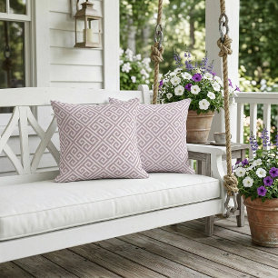 Lilac Purple and White Greek Key Pattern Outdoor Pillow