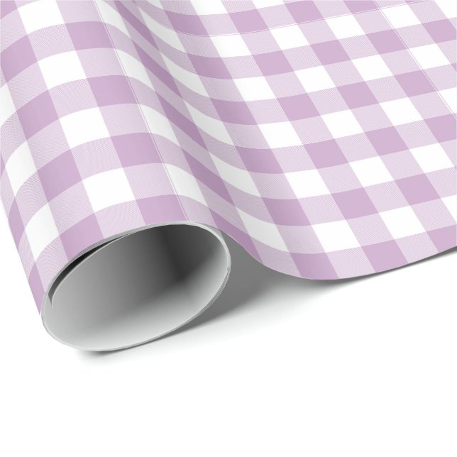 Lilac Purple and White Pastel Gingham Wrapping Paper (Roll Corner)
