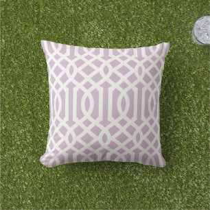 Lilac Purple and White Trellis Pattern Outdoor Pillow