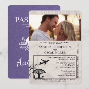 Lilac Purple Australia Passport Wedding Invitation
