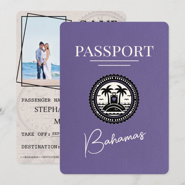Lilac Purple Bahamas Passport Save The Date (Front/Back)