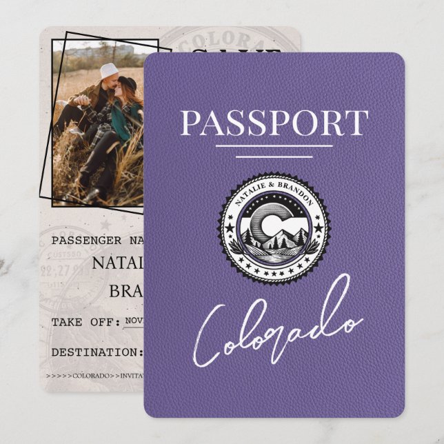 Lilac Purple Colorado Passport Save The Date (Front/Back)