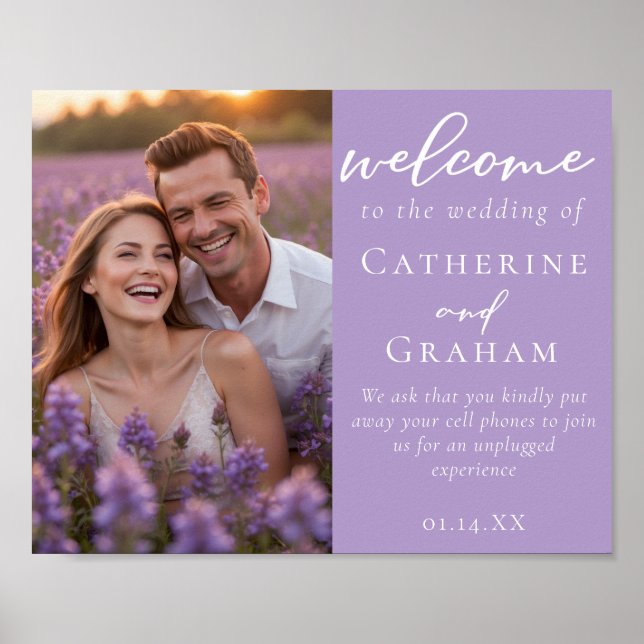 Lilac Purple Couple Photo Wedding Welcome Poster (Front)