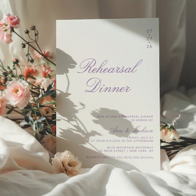 Lilac Purple Elegant Calligraphy Rehearsal Dinner Invitation (Creator Uploaded)