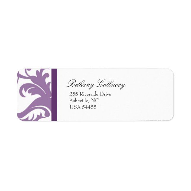 Lilac Purple Elegant Damask Adresse de retour Labe (Devant)