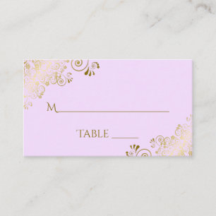 Lilac Purple Elegant Gold Lace Wedding Escort Card