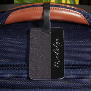 Lilac Purple Faux Leather Texture Script Custom Luggage Tag