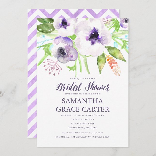 Lilac Purple Floral Bridal Shower  Invitation (Front/Back)