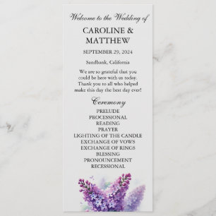 Lilac Purple Floral Elegant Modern Wedding  Program