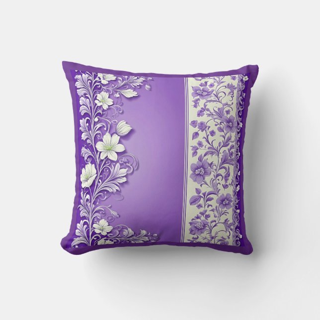 Lilac-Purple floral pattern Throw Pillow (Front)