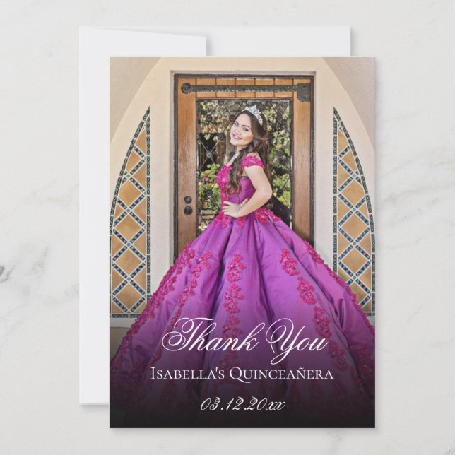 Lilac Purple Floral Personalized Quinceanera Thank You Card (Front)