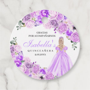 Lilac Purple Floral Quinceanera Circle Favour Tags
