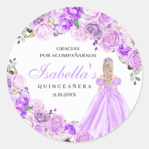 Lilac Purple Floral Quinceanera Round Stickers