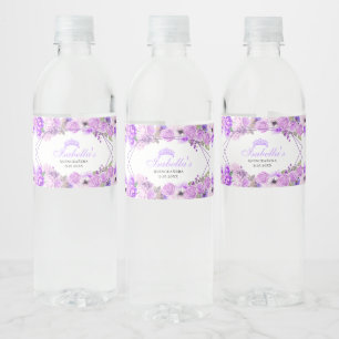 Lilac Purple Floral Quinceanera Water Bottle Label