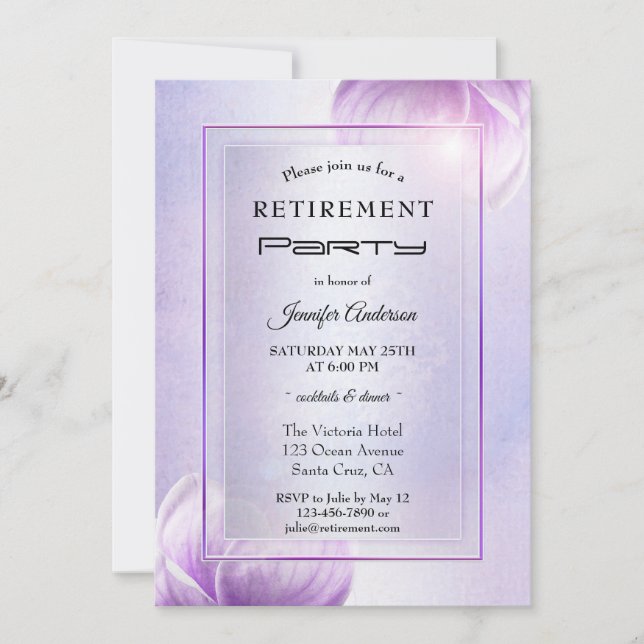 Lilac Purple Floral Retraite Party Invitation (Devant)