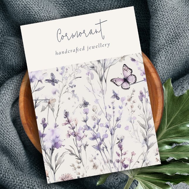 Lilac Purple Floral Script Necklace Band Holder Business Card (Creator Uploaded)