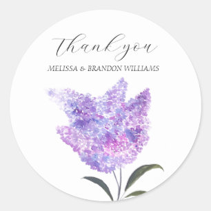 Lilac Purple Floral Wedding Thank you  Classic Round Sticker