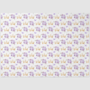 Lilac Purple Flowers and Gold Crowns Tissue Paper