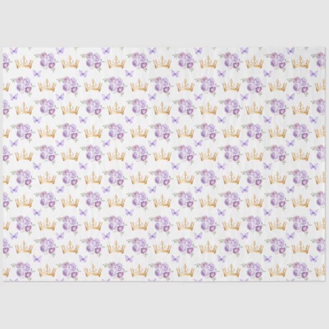 Lilac Purple Flowers and Gold Crowns Tissue Paper (Front)