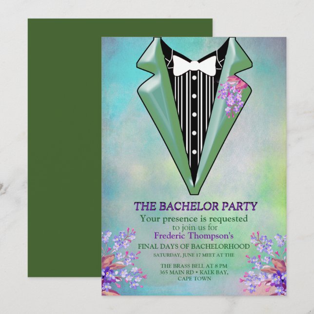 Lilac Purple Forget-me-not Bachelor Party Invitation (Front/Back)