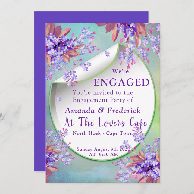 Lilac Purple Forget-me-nots Engagement Invitation (Front/Back)