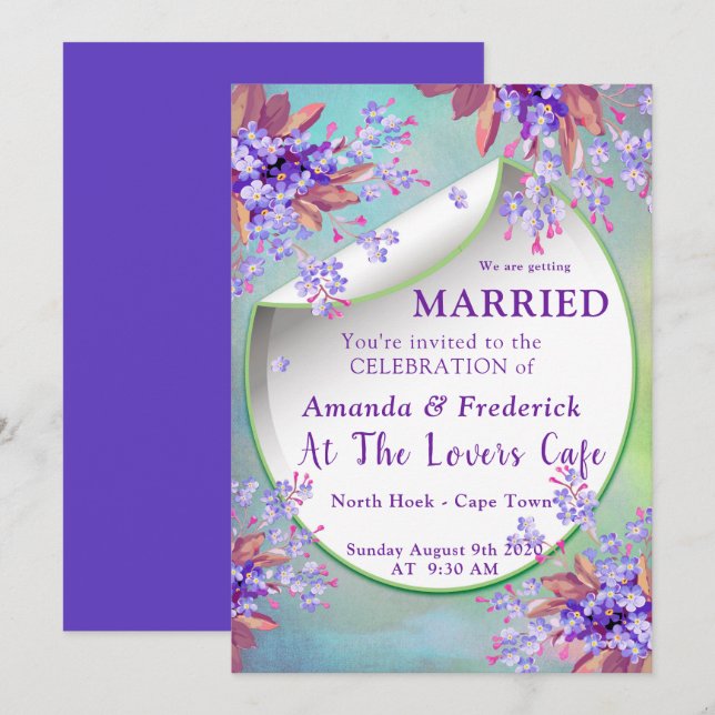Lilac Purple Forget-me-nots WEDDING Invitation (Front/Back)