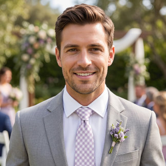 Lilac Purple Gingham Tie