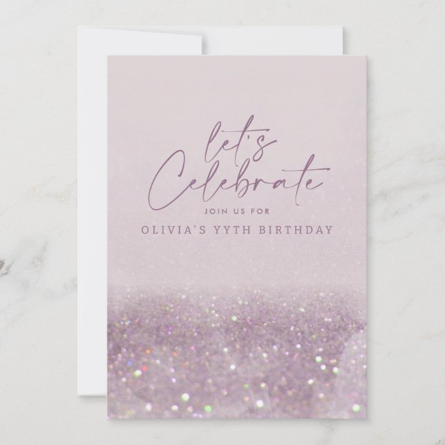 Lilac purple glitter elegant birthday unique invitation (Front)