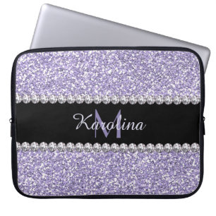 Lilac Purple Glitter, Personalized with Monogram Laptop Sleeve