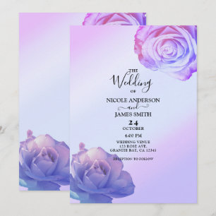 Lilac Purple Glow Roses Elegant Floral Wedding   Invitation