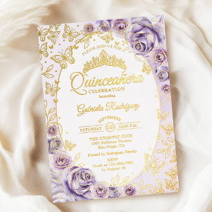 Lilac Purple Gold Floral Quinceanera